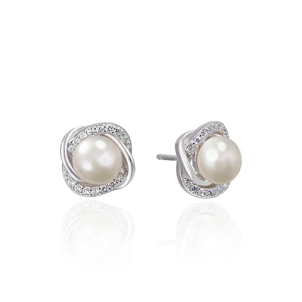 100% 925 Sterling Silver Freshwater Pearl Stud Earrings