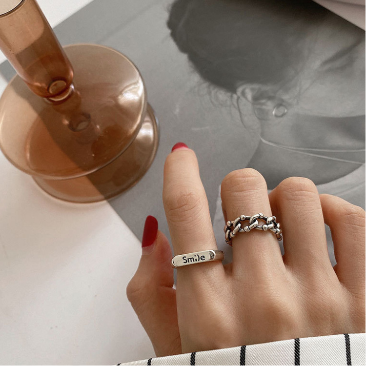 M&W smile index finger ring fashion simple cold wind open ring couple hip hop dating ring accessories