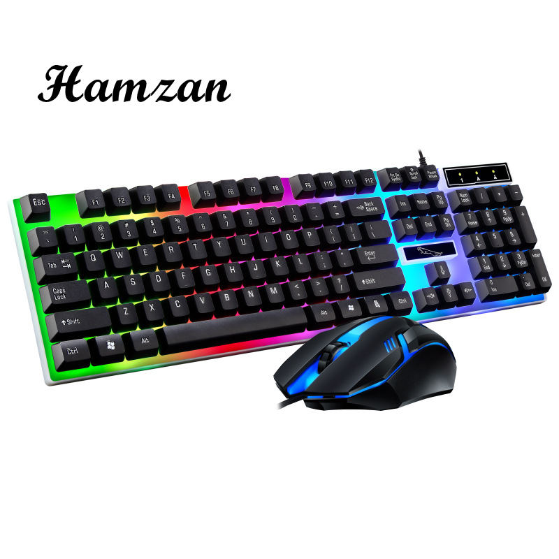 Keyboard and mouse set wired USB gaming keyboard and mouse with rainbow LED light, suitable for PC laptop backlit keyboard and mouse set