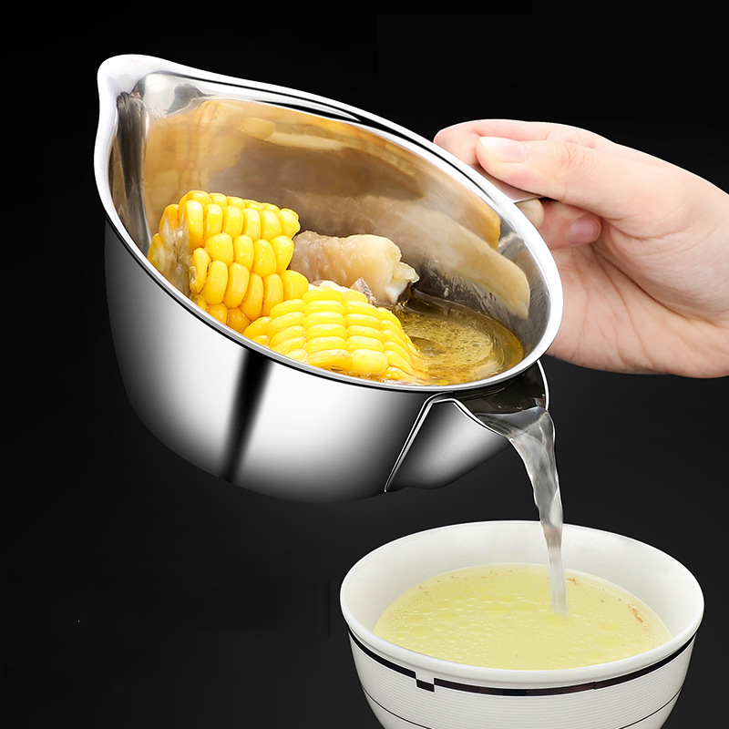 Useful 304 Stainless Steel Gravy Oil Soup Fat Separator Bowl Multi-use Grease Oiler Filter 