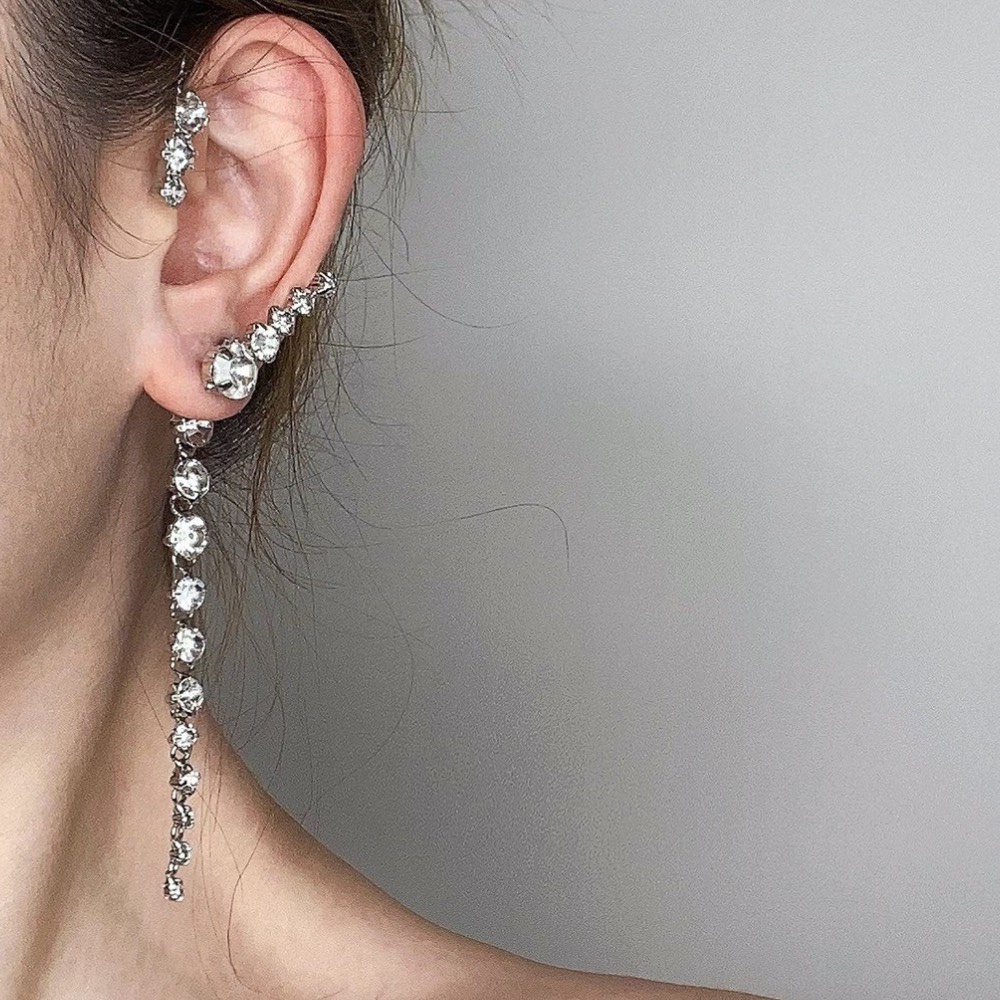 925 Silver Needle-Unilateral Diamond Two-Wearing Earrings