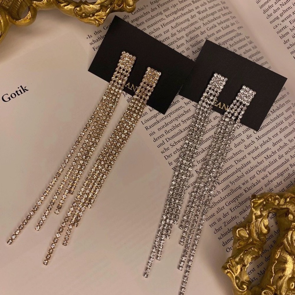 925 Silver-Sexy Rhinestone Tassel Earrings (Gold/Silver)
