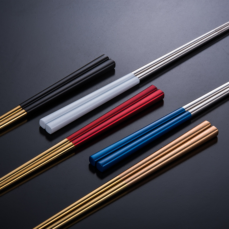 Chinese Portable Travel Chopsticks 23.5cm Stainless Steel Chopsticks Non-Slip Reusable Food Sticks