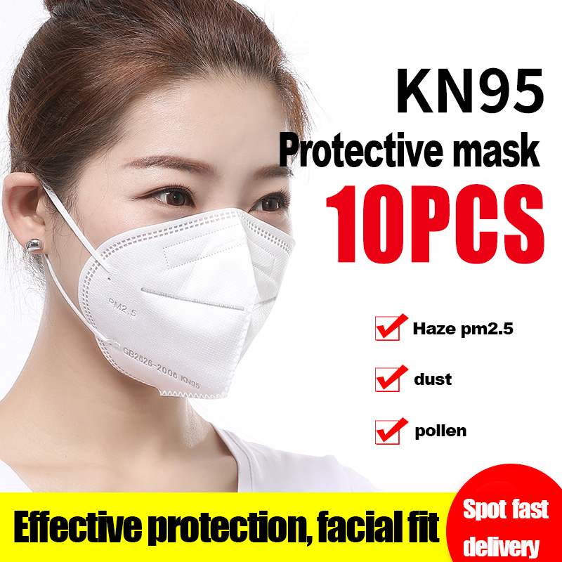 KN95 Respirator 10pcs Face Mask, Mask Shield Disposable Face Mask 5-Ply Layer Filter Efficiency 95% 