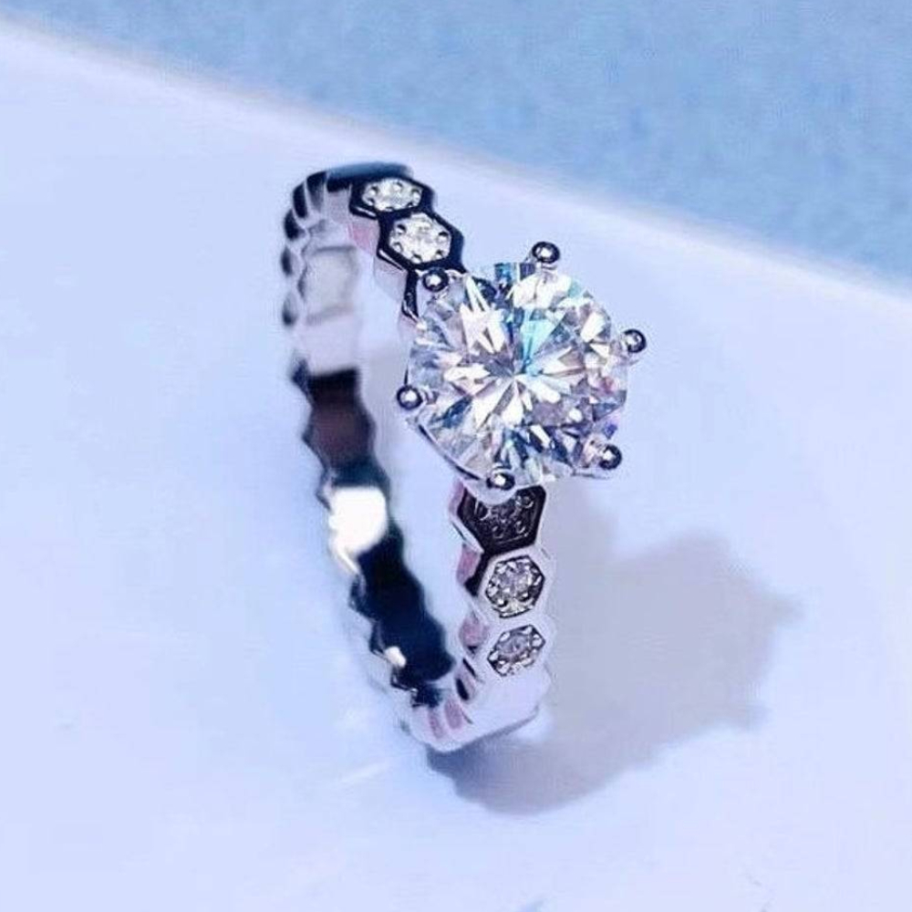 1 Carat Top Grade Moissanite Ring, Honeycomb Design, Sterling Silver Rings for Women, Handmade Weddi