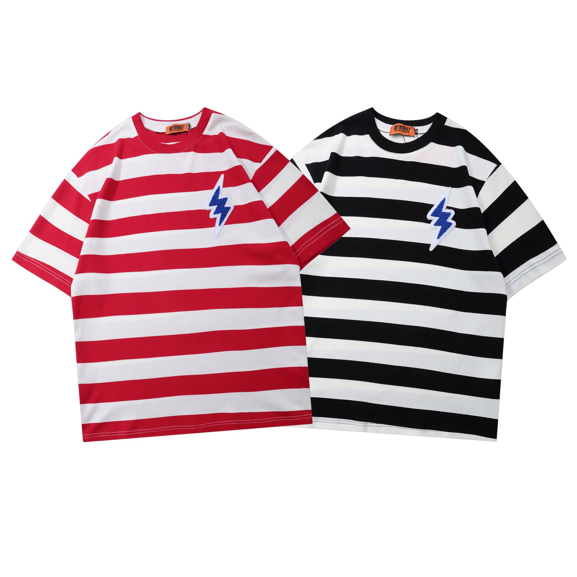 European and American 2021 summer new men's round neck t-shirt tide brand loose striped couple short-sleeved T-shirt