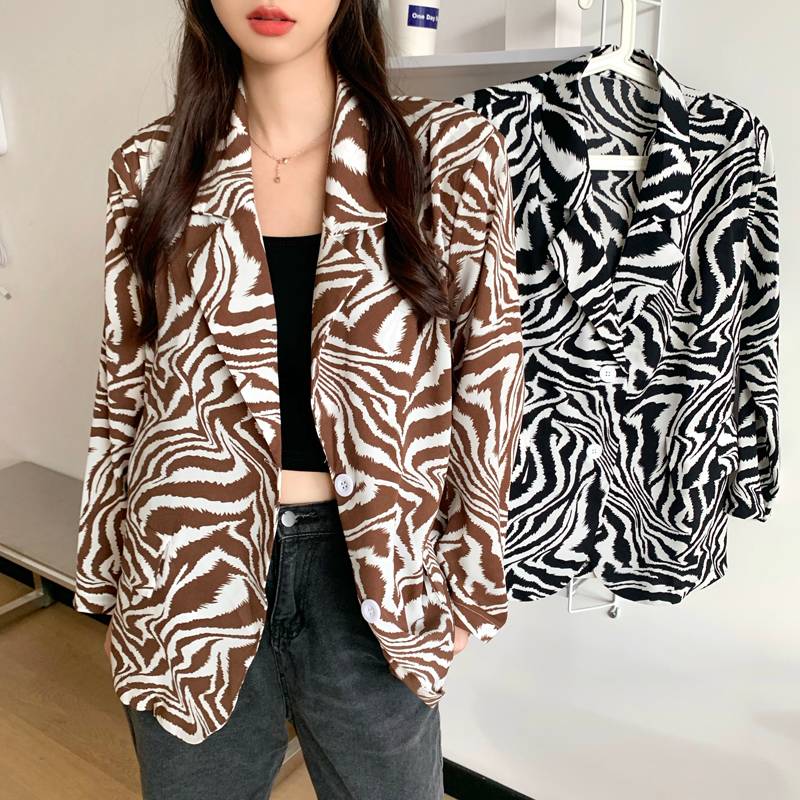 Zebra striped suit jacket women summer 2021 new Korean style loose British style casual suit jacket